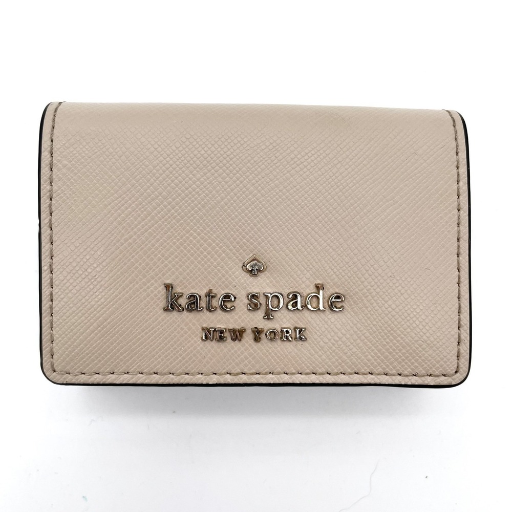 EUC Kate Spade Mini Wallet Taupe Beige Black Leather Travel Minimalist Capsule